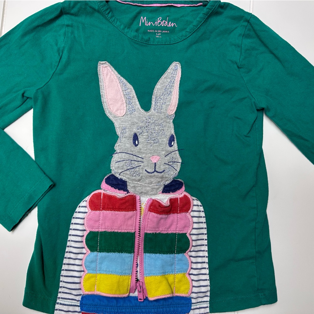 Mini Boden Green Bunny Sweater